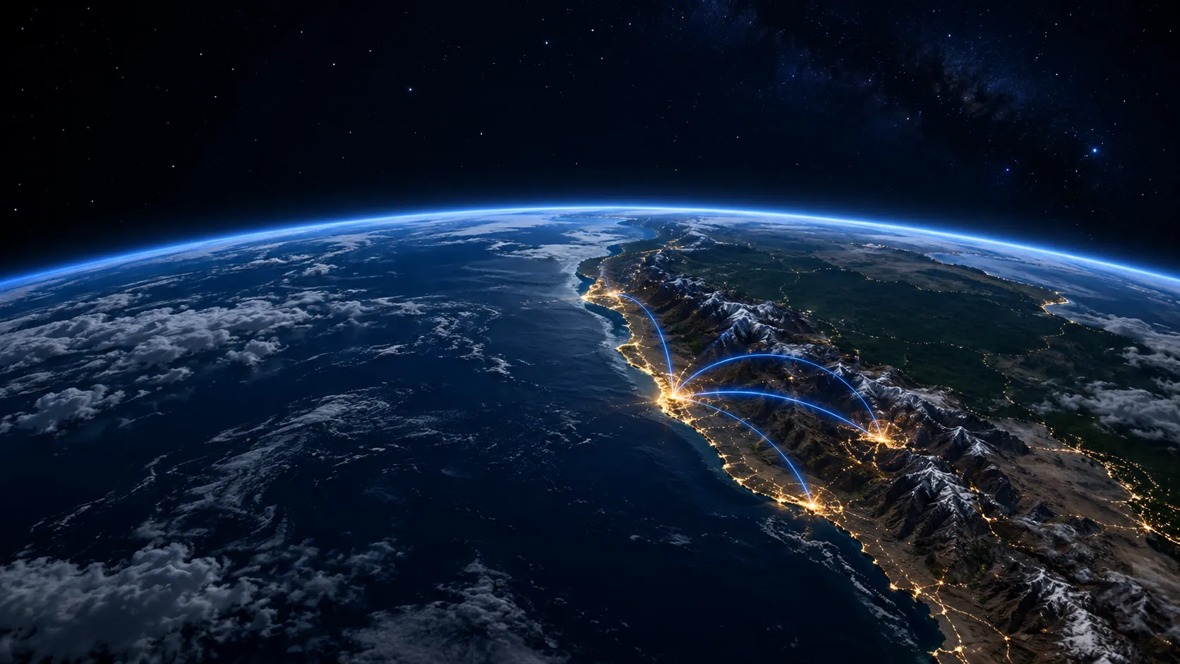 La Tierra vista desde el Pacífico con Perú y la cordillera de los Andes